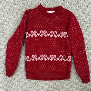 Classic Red Bow-Pattern Women's Sweater